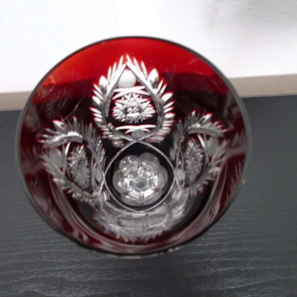 Ruby Red Cut to Clear Crystal Wine Water Goblet European 8.5" Tall Fancy Foot - Picture 8 of 12